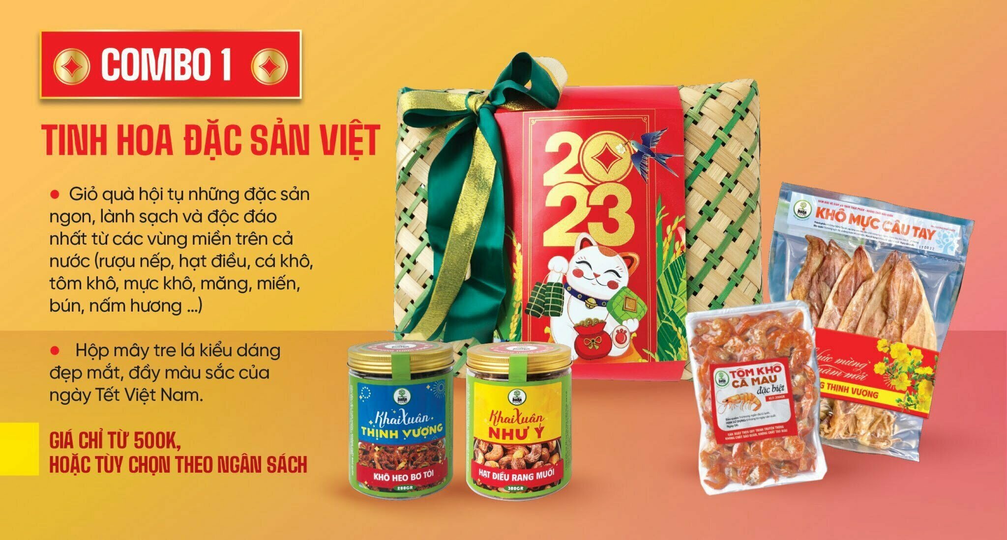 Tinh Hoa Đặc Sản Việt. Giỏ quà hội tụ những đặc sản ngon lành, sạch và độc đá nhất từ các vùng miền trên cả nước