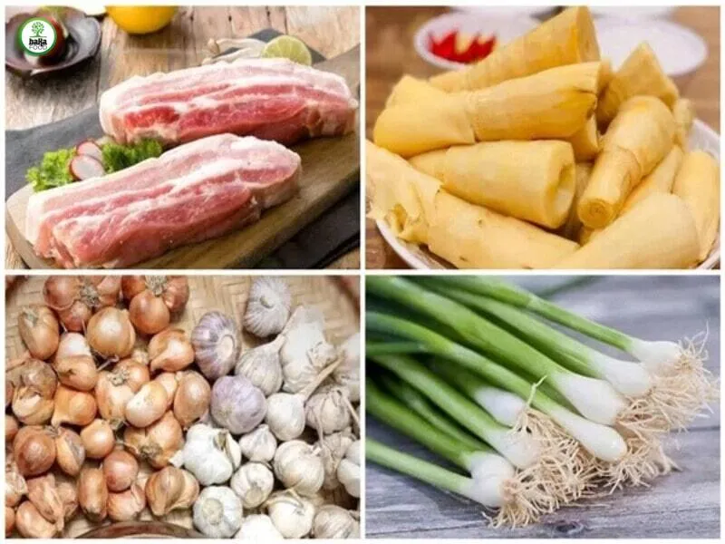 Nguyên liệu chuẩn bị cho món thịt kho măng