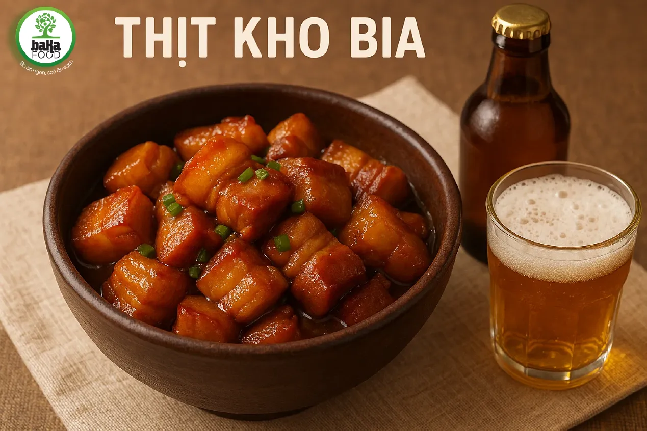 Món thịt kho bia nóng hổi, trang trí tiêu, hành, ớt, ăn cùng cơm và rau luộc Món thịt kho bia nóng hổi, trang trí tiêu, hành, ớt, ăn cùng cơm và rau luộc