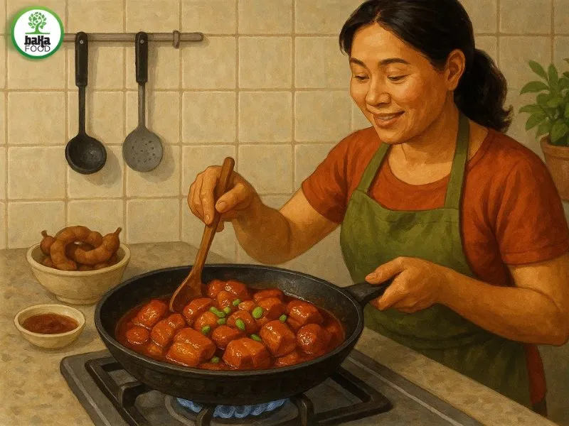 Chế biến nước sốt me là một trong các công đoạn quan trọng khi làm món ăn này Chế biến nước sốt me là một trong các công đoạn quan trọng khi làm món ăn này