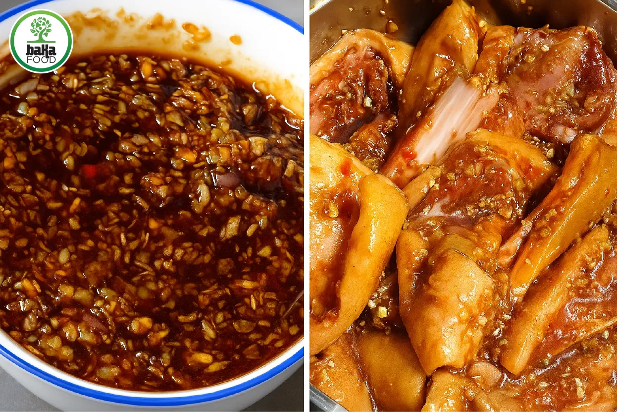 Dùng dầu khóa ẩm, bóp kỹ lưỡng, ướp thịt rừng tối thiểu 4 giờ