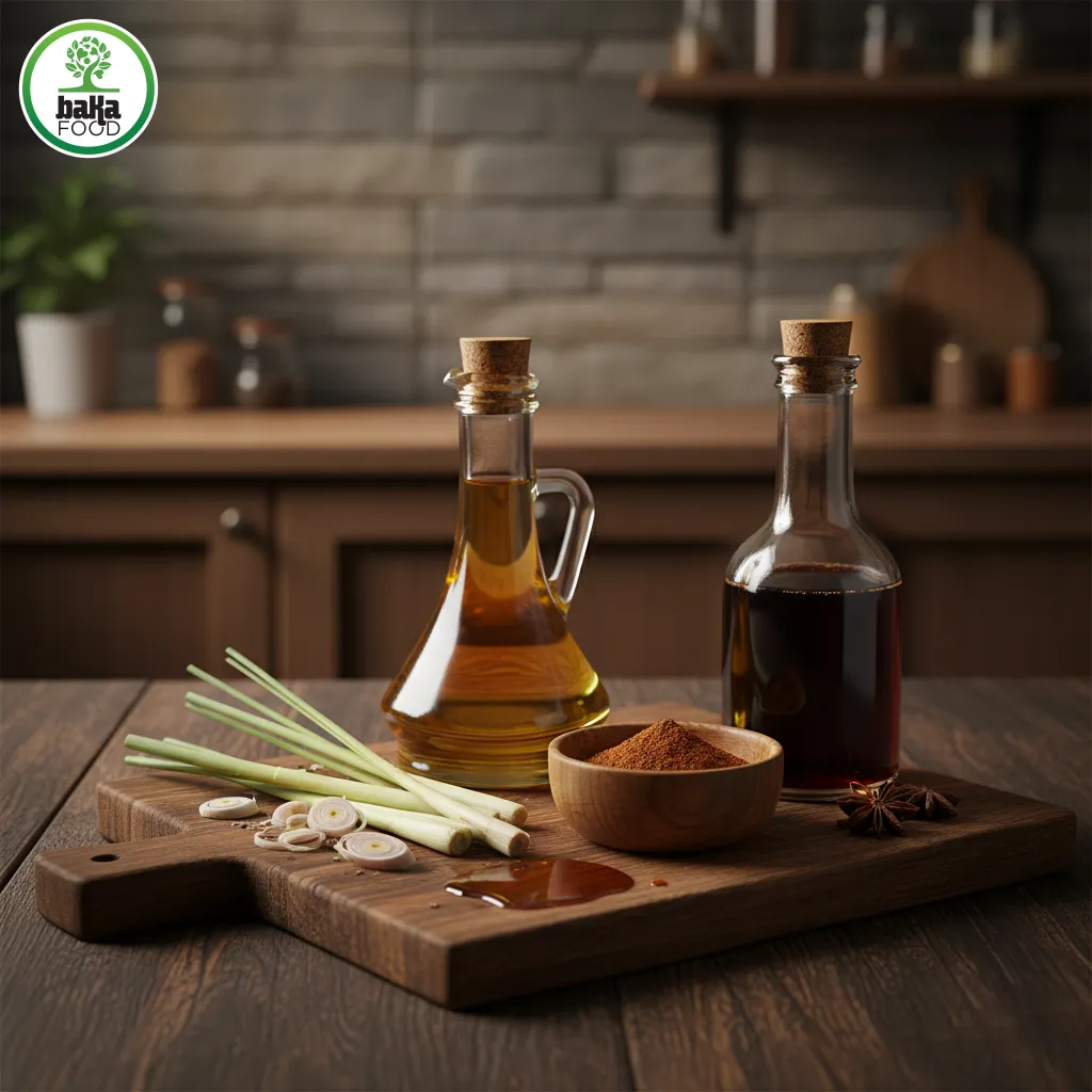 Gia vị mắm, ngũ vị hương, sả, dầu ăn giúp thịt mềm mọng