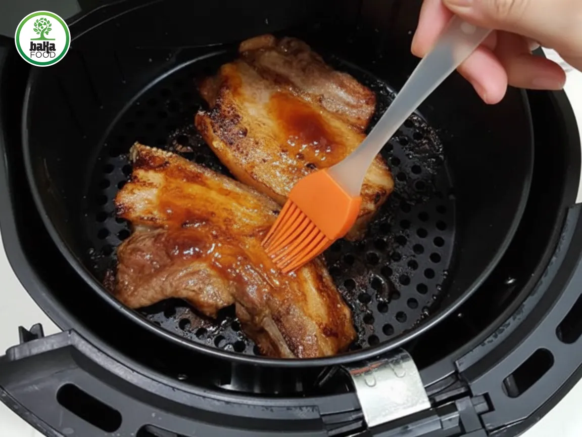 Bạn có thể tạo màu đẹp mắt cho thịt chiên bằng cách phết lên đó một ít mật ong
