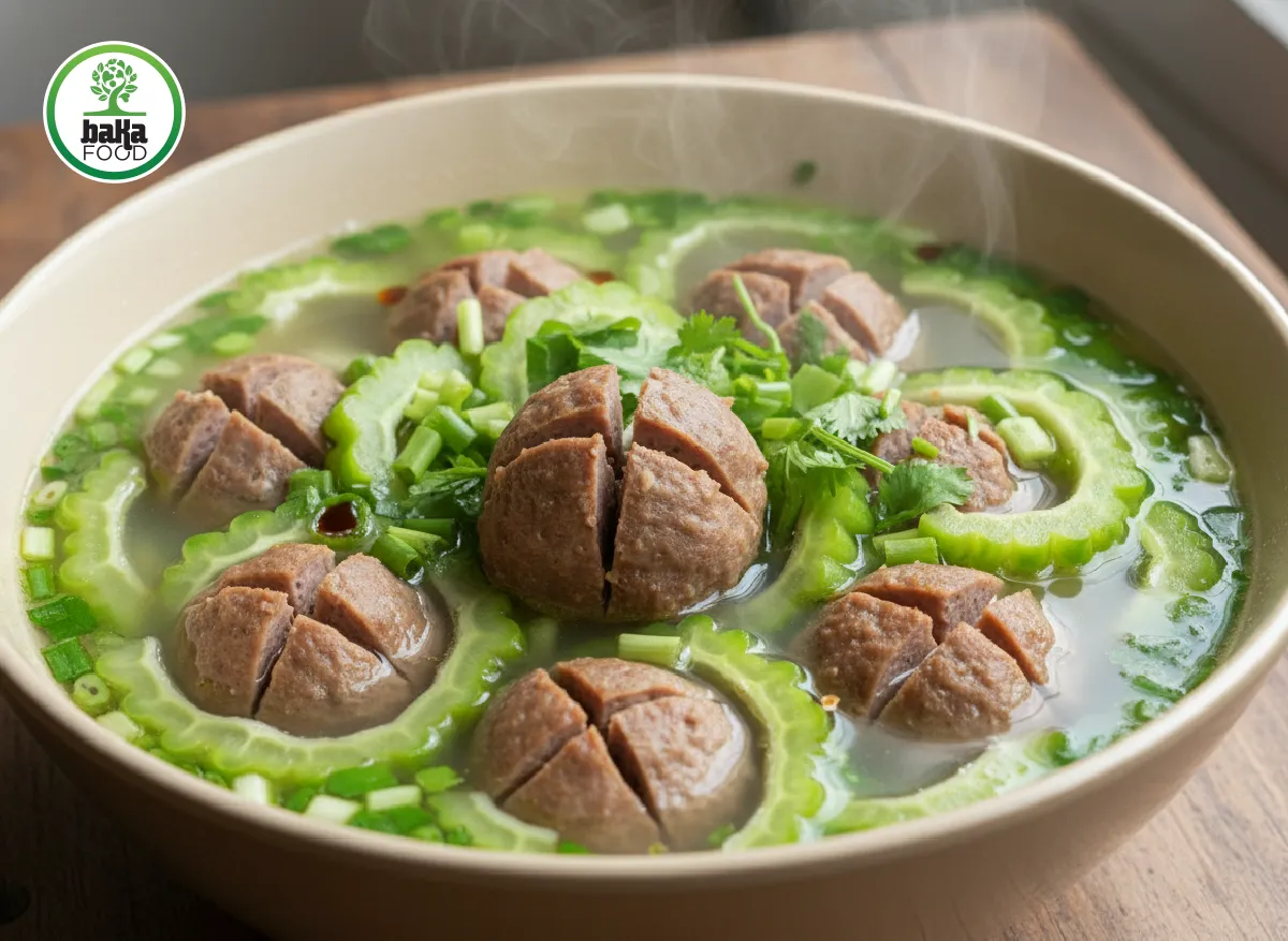 Vị đắng nhẹ của khổ qua làm món canh bò viên thanh và không ngấy