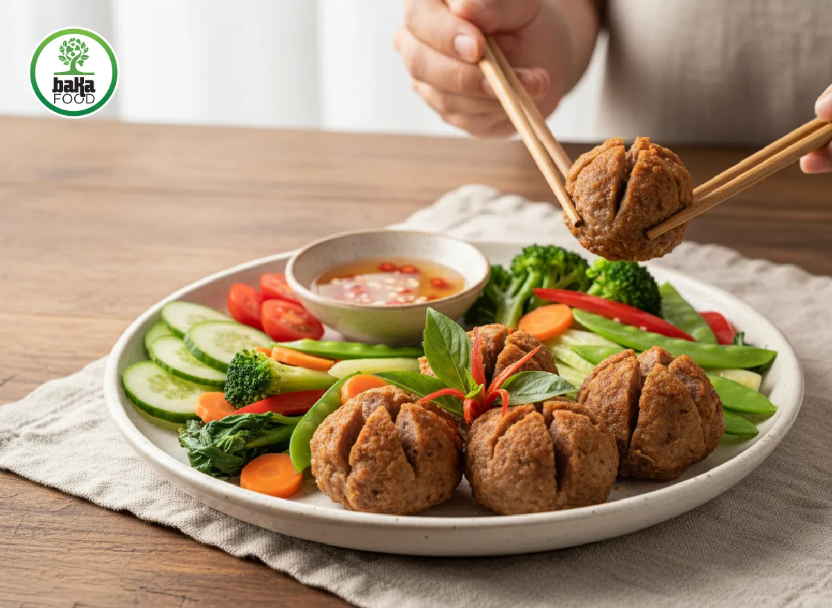 Bò viên chiên kết hợp rau củ giúp bữa ăn cân bằng và đỡ ngấy